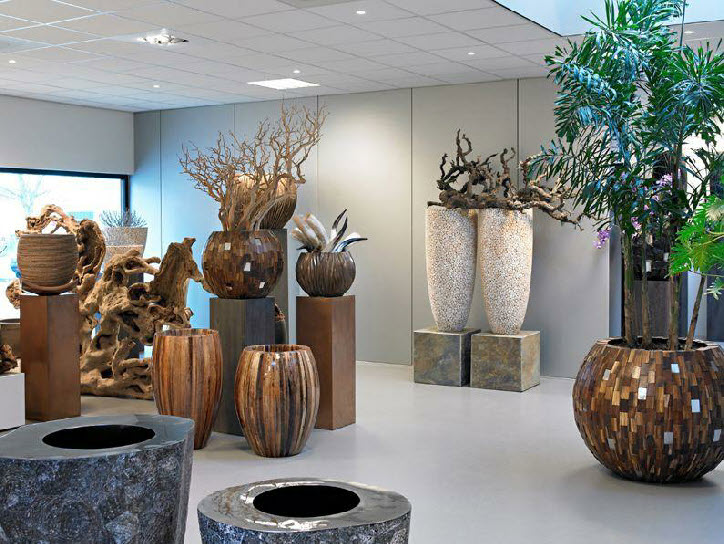 Various planters in natural materials